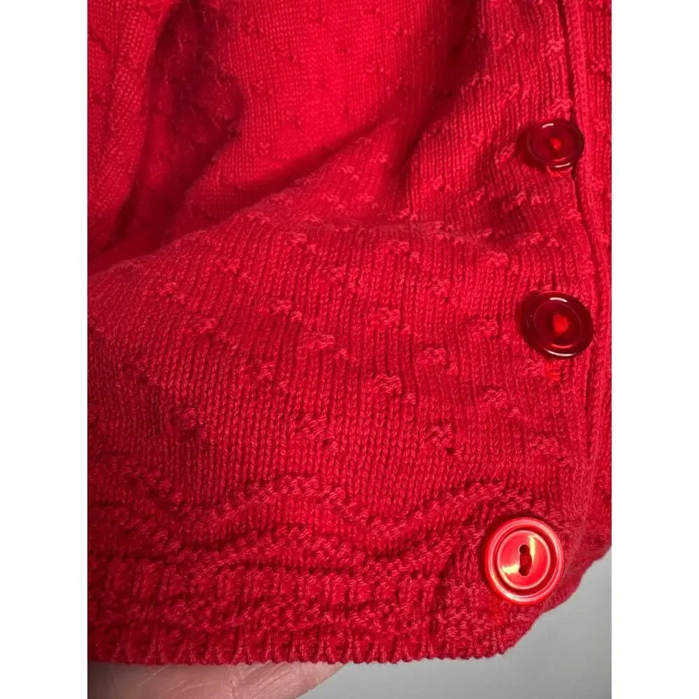 1980s United States Sweaters Red Textured Knit Cardigan Oversized Medium